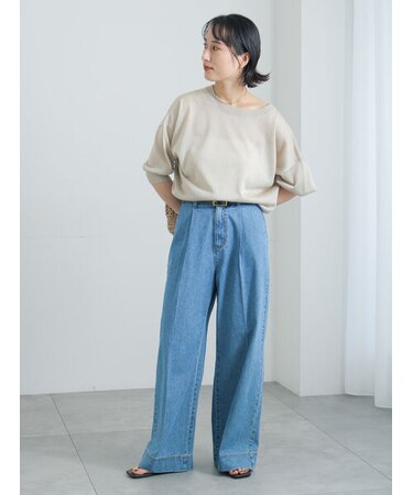 ライトオンスデニムタックワイドパンツ