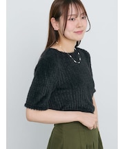 レーシーシャギーハーフスリーブトップス