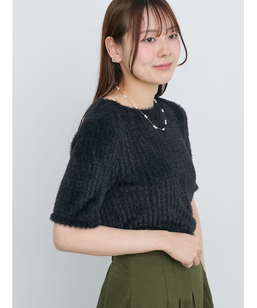 レーシーシャギーハーフスリーブトップス