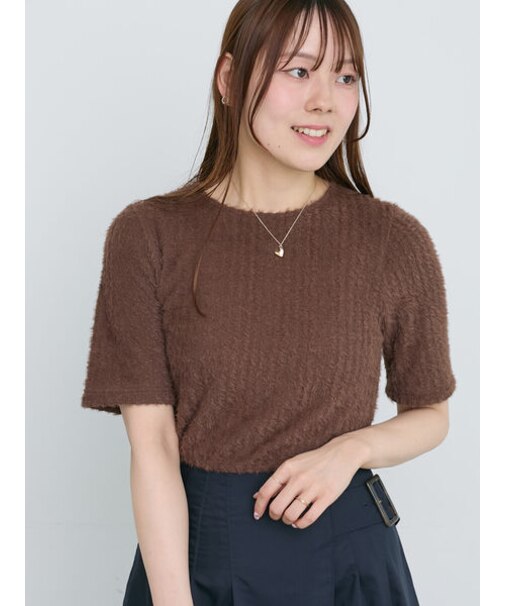 レーシーシャギーハーフスリーブトップス