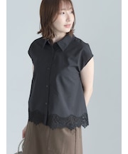 【接触冷感】スカラップレース刺繍フレンチシャツ