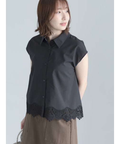 【接触冷感】スカラップレース刺繍フレンチシャツ