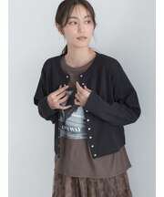 ドット釦カットソークルーネックカーデ