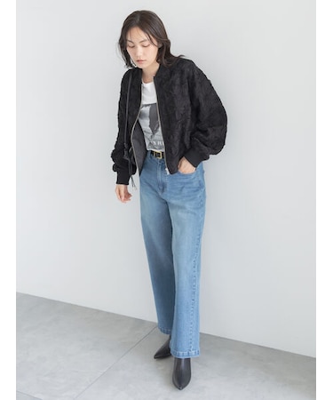 ミッドライズストレートワイドデニムパンツ