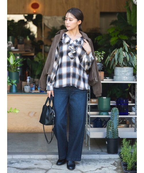 ミッドライズストレートワイドデニムパンツ
