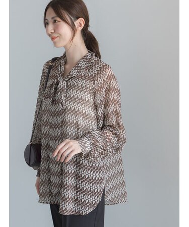 シフォンパターンアソートボウタイブラウス