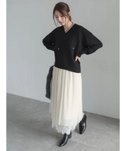 チュールプリーツレースヘムスカート