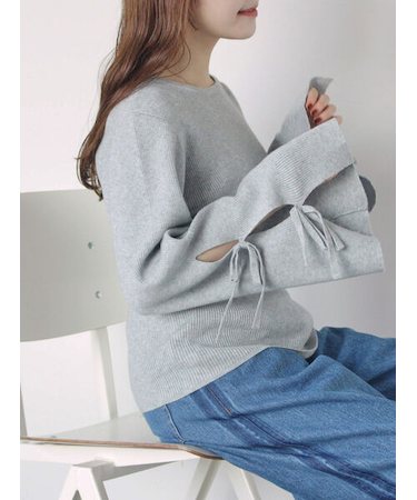 袖リボンハイゲージニット