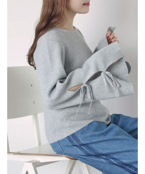 袖リボンハイゲージニット