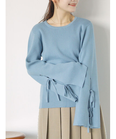 袖リボンハイゲージニット