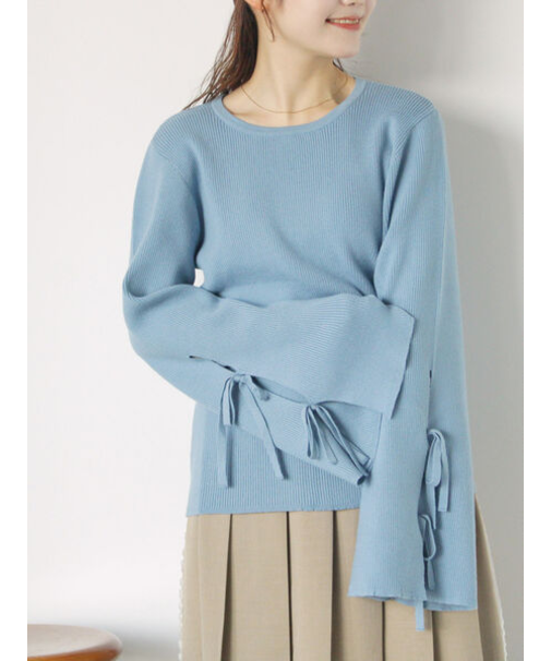 袖リボンハイゲージニット