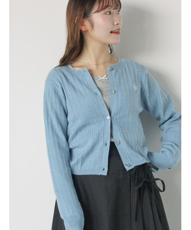 細ケーブル刺繍カーディガン