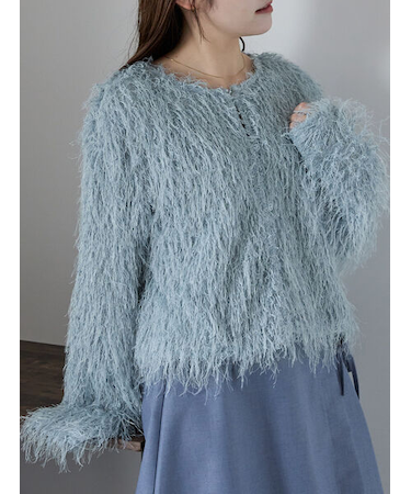 シャギークルーカーディガン