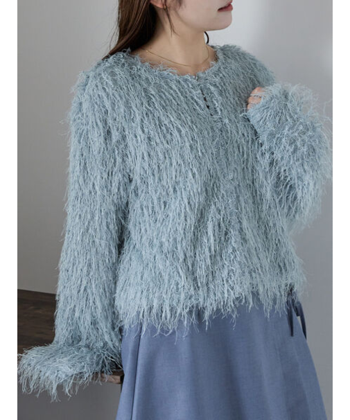 シャギークルーカーディガン