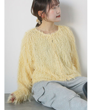 シャギークルーカーディガン