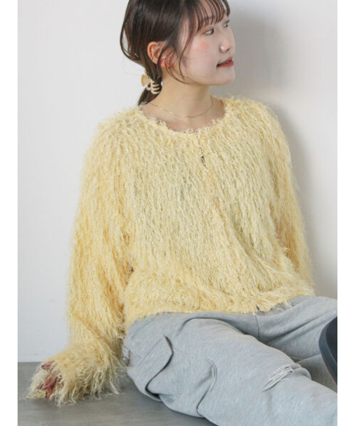 シャギークルーカーディガン