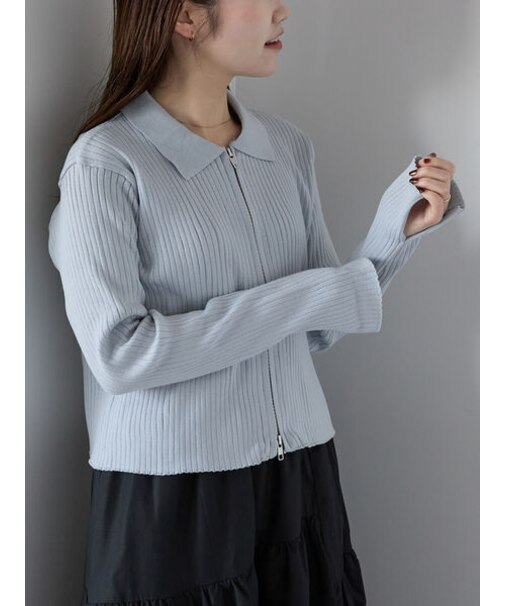 襟付ジップカーディガン