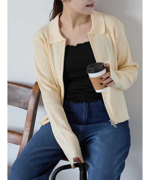 襟付ジップカーディガン