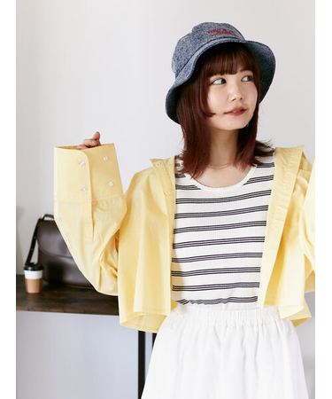 ショート丈袖ラインシャツ