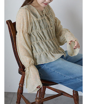 小花柄リボンシャーリングブラウス