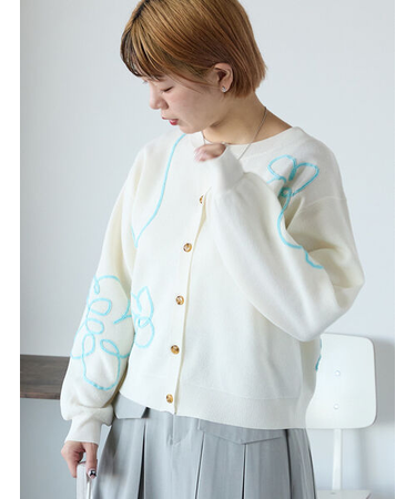 コード花刺繍カーディガン