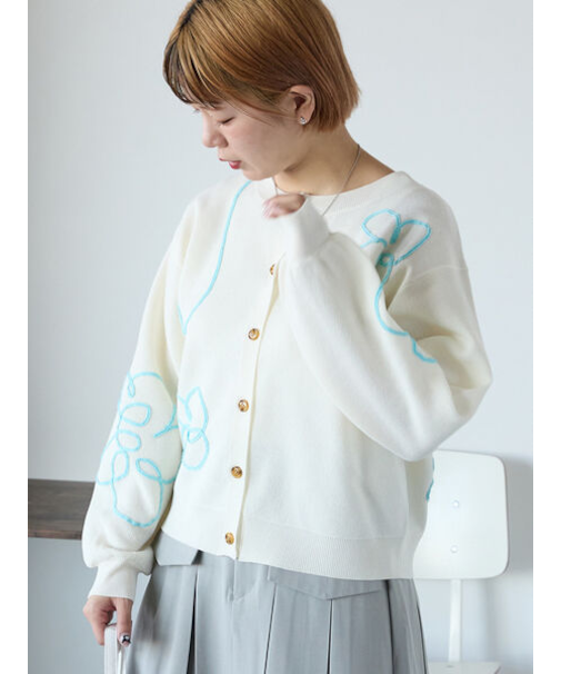 コード花刺繍カーディガン