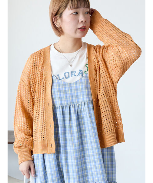 ラメメッシュVネックカーディガン