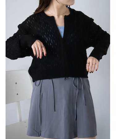 透かし編みジップカーディガン