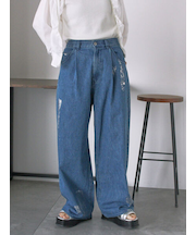 箔プリントワイドデニムパンツ
