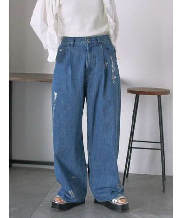 箔プリントワイドデニムパンツ