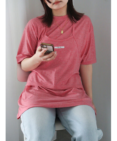 ロング丈レイヤードカットソー