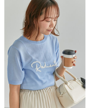 ロゴ刺繍半袖ニット