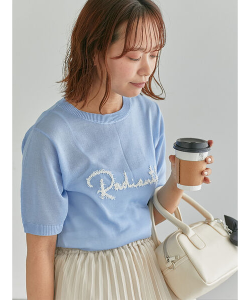 ロゴ刺繍半袖ニット
