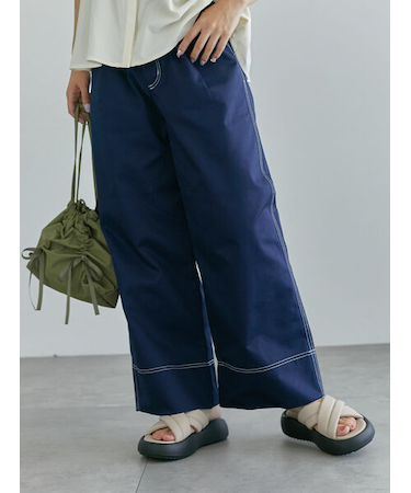 配色ステッチクロスウエストパンツ