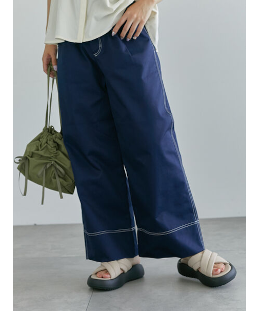 配色ステッチクロスウエストパンツ