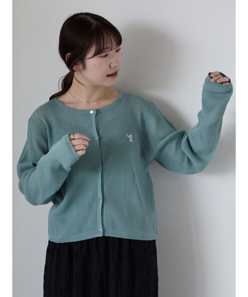 ワンポイント刺繍リブカーディガン