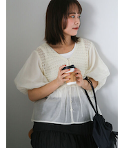 ◎ニットコンビバルーンスリーブブラウス