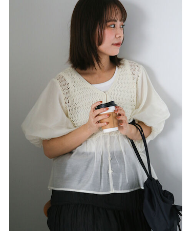 ◎ニットコンビバルーンスリーブブラウス