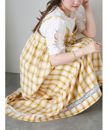 レース付きチェックキャミワンピース