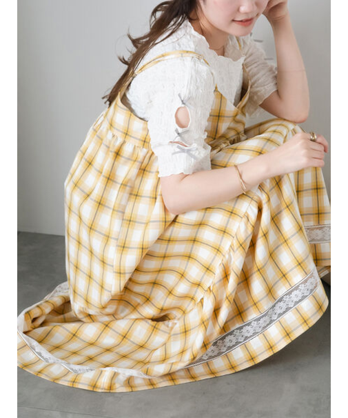 レース付きチェックキャミワンピース