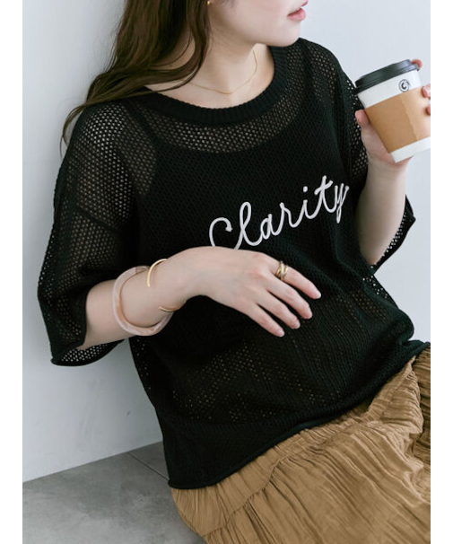 ロゴコード刺繍メッシュニット