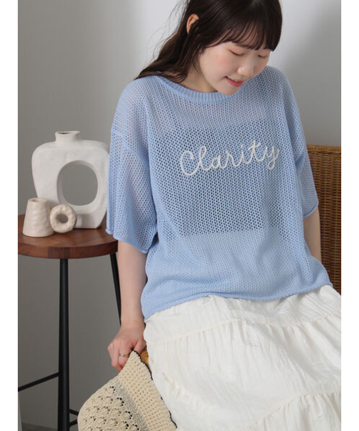 ロゴコード刺繍メッシュニット