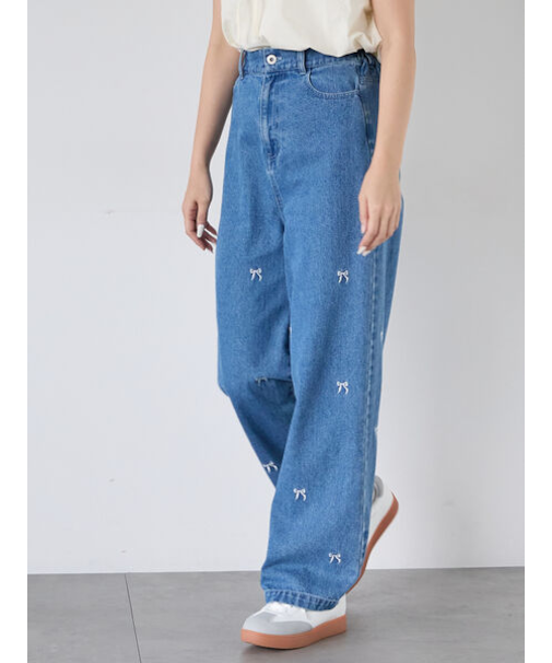 ◎リボン刺繍ストレートデニムパンツ