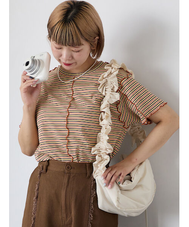 配色メローボーダーTシャツ