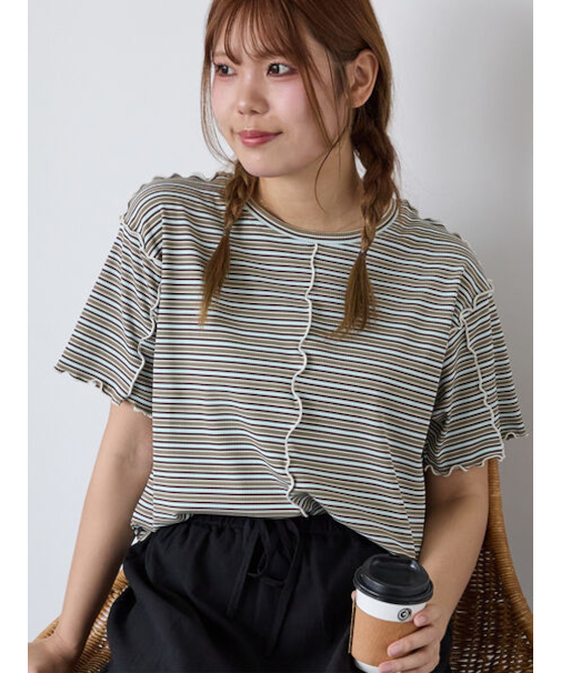 配色メローボーダーTシャツ