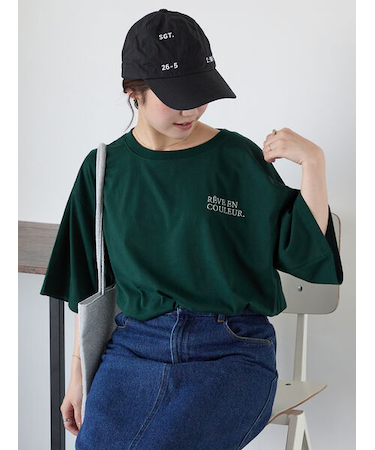 ロゴ刺繍フレア袖カットソー