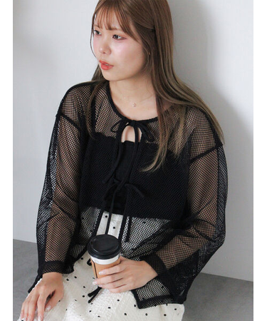 前後2WAYメッシュリボンカーディガン