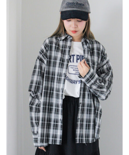 2WAY袖チェックオーバーシャツ