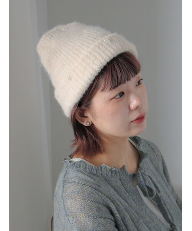 ビジュー付きニットキャップ
