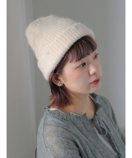 ビジュー付きニットキャップ